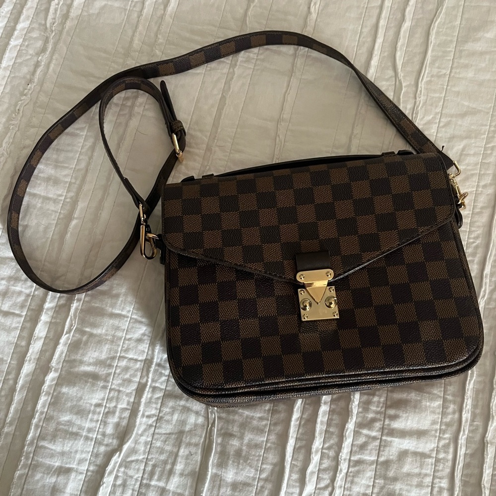 Brown checkered messenger crossbody